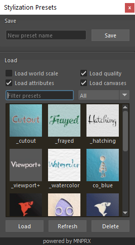 Stylization presets window